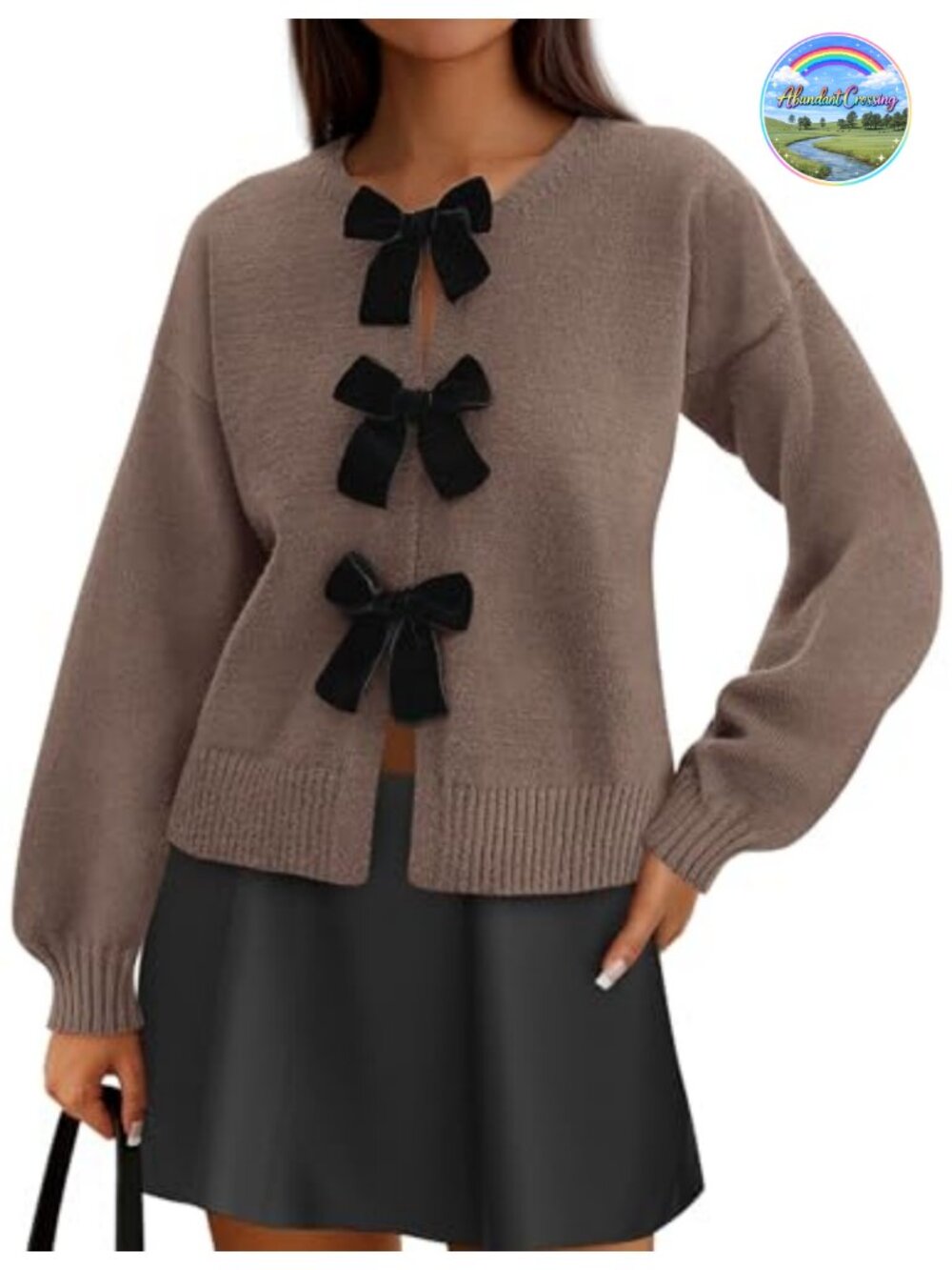 Womens Bow Tie Front Cardigan Sweater Long Sleeve Knit